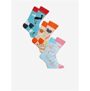 Sada tří párů unisex vzorovaných ponožek v modré, oranžové a růžové barvě Dedoles