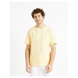 Žluté pánské tričko s kapsičkou Celio Degauffre