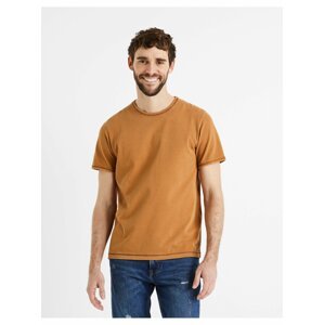 Hořčicové pánské bavlněné basic tričko Celio Debime