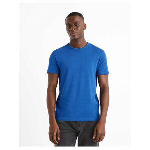 Modré pánské bavlněné basic tričko Celio Demarl