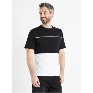 Bílo-černé pánské bavlněné tričko Celio Demolly