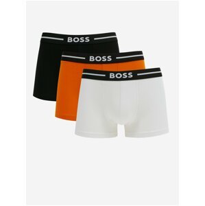 Sada tří pánských boxerek v bílé, oranžové a černé barvě HUGO BOSS
