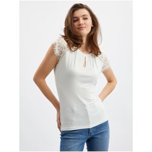 Bílé dámské tričko s krajkovým detailem ORSAY