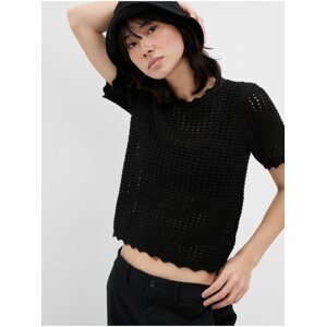 Černý dámský bavlněný svetr s krátkým rukávem GAP