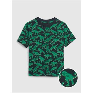 Černo-zelené klučičí tričko s motivem dinosaurů GAP