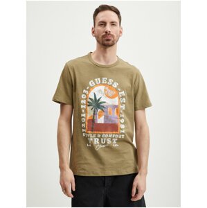 Béžové pánské tričko Guess Palm Window