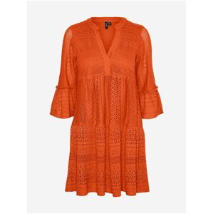 Oranžové dámské krajkové šaty VERO MODA Honey