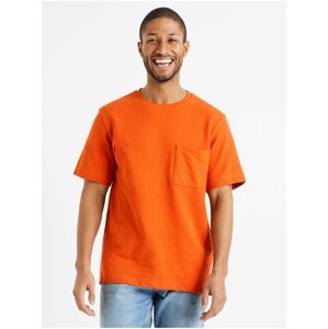 Oranžové pánské basic tričko s kapsičkou Celio Degauffre