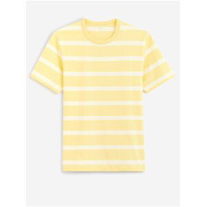 Žluté pánské pruhované tričko Celio Beboxar