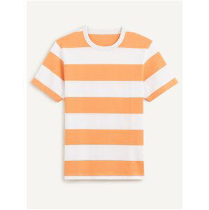 Bílo-oranžové pánské pruhované tričko Celio Beboxr