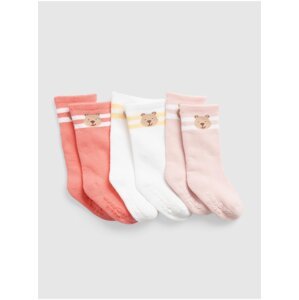 Sada tří párů holčičích ponožek v růžové a bíle barvě GAP