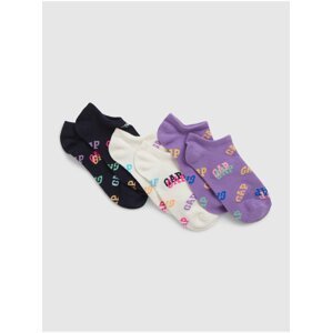 Sada tří párů holčičích vzorovaných ponožek ve fialové, bílé a černé barvě GAP