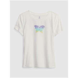 Bílé holčičí bavlněné tričko s motivem motýla GAP