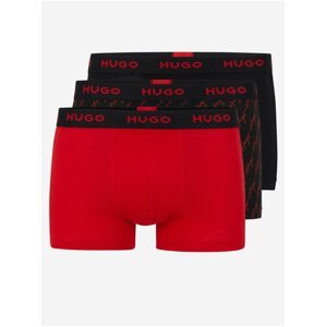 Sada tří pánských boxerek v červené a černé barvě Hugo Boss