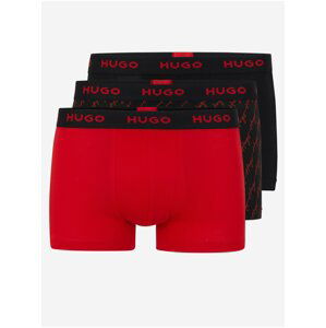 Sada tří pánských boxerek v červené a černé barvě Hugo Boss