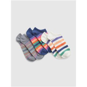 Sada tří párů dětských pruhovaných ponožek v bílé, tmavě modré a šedé barvě GAP