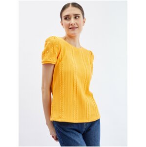 Žluté dámské tričko s ozdobnými detaily ORSAY