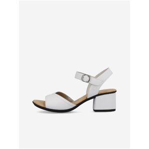 Bílé dámské kožené sandály na podpatku Rieker