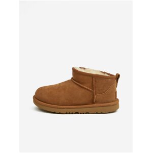 Hnědé holčičí kotníkové kožené sněhule UGG Classic Ultra Mini