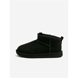 Černé holčičí kotníkové kožené sněhule UGG Classic Ultra Mini