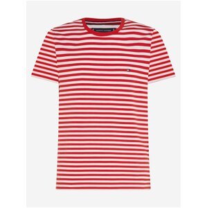 Bílo-červené pánské pruhované tričko Tommy Hilfiger Stretch Slim Fit Tee