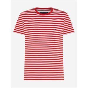 Bílo-červené pánské pruhované tričko Tommy Hilfiger Stretch Slim Fit Tee