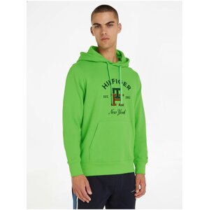 Světle zelená pánská mikina Tommy Hilfiger Curved Monogram Hoody