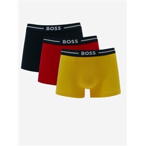 Sada tří pánských boxerek v černé, červené a žluté barvě Hugo Boss