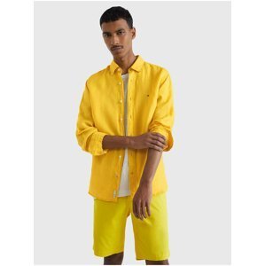Žlutá pánská lněná košile Tommy Hilfiger Pigment Dyed Li Solid