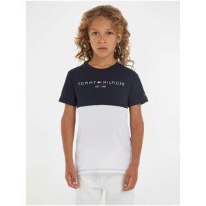 Sada klučičího trička a kraťasů v bílé a tmavě modré barvě Tommy Hilfiger Essential Colorblock Short Set