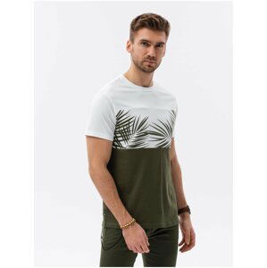 Bílo-khaki pánské vzorované tričko Ombre Clothing