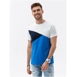 Bílo-modré pánské tričko Ombre Clothing