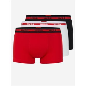 Sada tří pánských boxerek v černé, červené a bílé barvě Hugo Boss