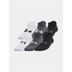 Sada tří párů klučičích ponožek v bílé, šedé a černé barvě Under Armour UA Yth Essential No Show 6pk
