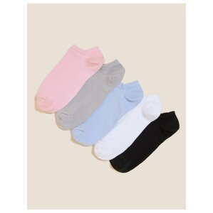 Sada pěti párů dámských ponožek v růžové, šedé, světle modré, bílé a černé barvě Marks & Spencer Trainer Liner