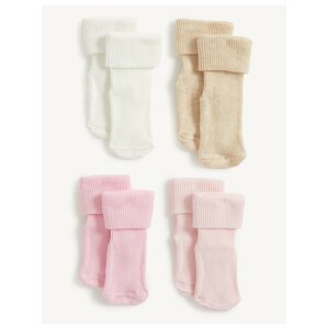 Sada čtyř párů holčičích ponožek v růžové, světle růžové, béžové a bílé barvě Marks & Spencer