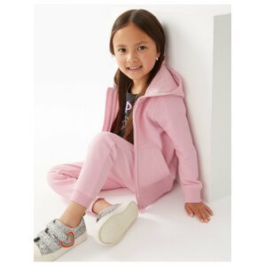 Růžová holčičí basic mikina na zip s kapucí Marks & Spencer