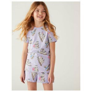 Krátká pyžamová souprava s vysokým podílem bavlny a motivem koaly (7–16 let) Marks & Spencer fialová