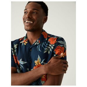 Havajská květovaná košile ze směsi lnu Marks & Spencer námořnická modrá