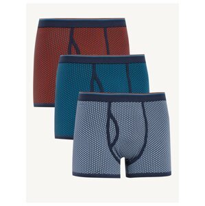 Sada tří pánských vzorovaných boxerek v tmavě modré, petrolejové a červené barvě Marks & Spencer