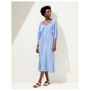 Midi šaty sloupového střihu s vázačkou u krku, ze směsi lnu Marks & Spencer modrá