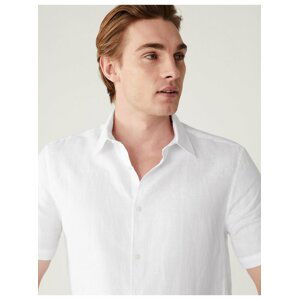 Bílá pánská lněná košile s krátkým rukávem Marks & Spencer