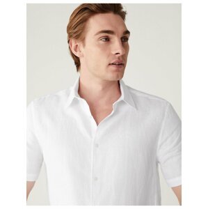 Bílá pánská lněná košile s krátkým rukávem Marks & Spencer
