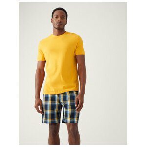 Kostkovaná pyžamová souprava z čisté bavlny Marks & Spencer žlutá