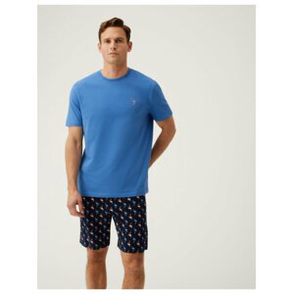 Pyžamová souprava z čisté bavlny s motivem plameňáků Marks & Spencer modrá