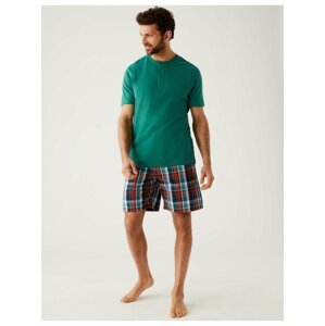 Modro-zelené pánské kostkované pyžamo Marks & Spencer