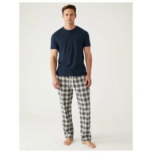 Kostkované pyžamové kalhoty ze 100% bavlny Marks & Spencer smetanová