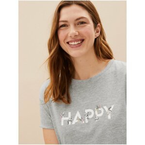 Krátká bavlněná noční košile s nápisem „Rich Happy“ Marks & Spencer šedá