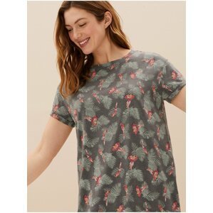 Krátká noční košile s potiskem papoušků, s vysokým podílem bavlny Marks & Spencer zelená