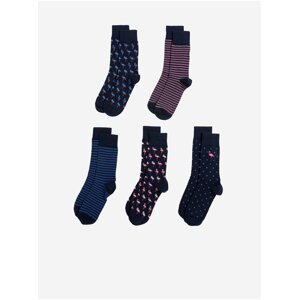 Sada pěti párů pánských vzorovaných ponožek v tmavě modré a růžové barvě Marks & Spencer